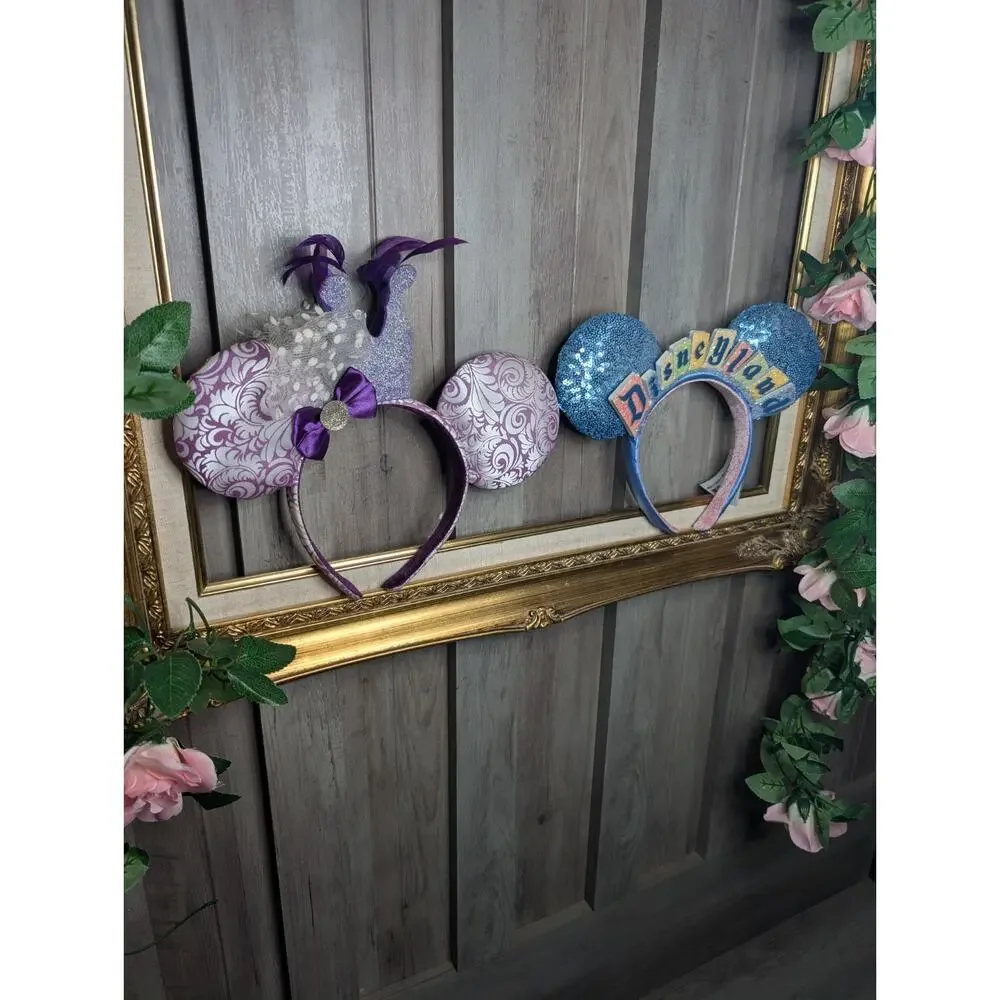 Disney Minnie & Mickey Mouse Sequin Bow Ear Headband Blue Purple Red Stars - Picture 2 of 6